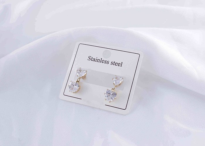 1 Pair Elegant Simple Style Heart Shape Butterfly Plating Inlay Stainless Steel  Zircon Gold Plated Drop Earrings