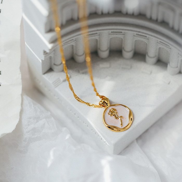 Klassische Halskette mit Blumenanhänger aus Edelstahl mit Emaille-Beschichtung