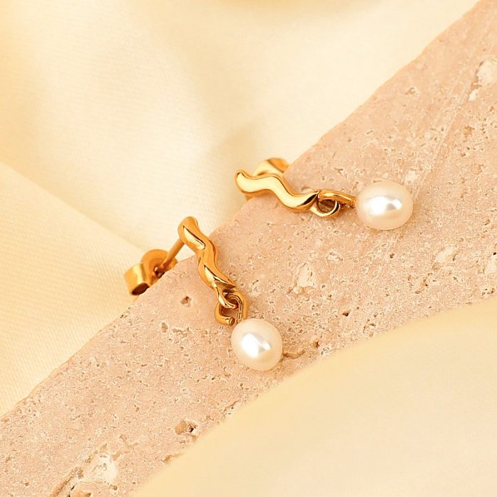 1 Paar schlichte, einfarbige, plattierte Inlay-Ohrringe aus Edelstahl mit Perlenvergoldung