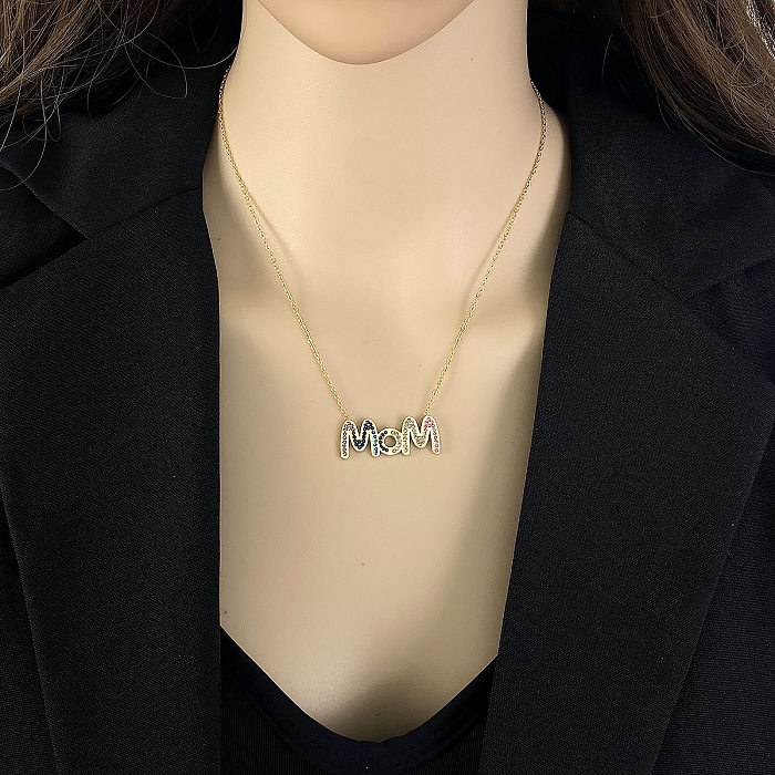 Einfache Halskette mit Buchstaben-Anhänger aus Edelstahl, Inlay aus Zirkon und Zirkon