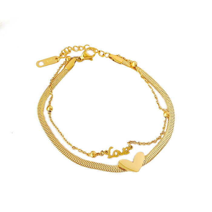 Simple Style Heart Shape Titanium Steel Plating 18K Gold Plated Bracelets