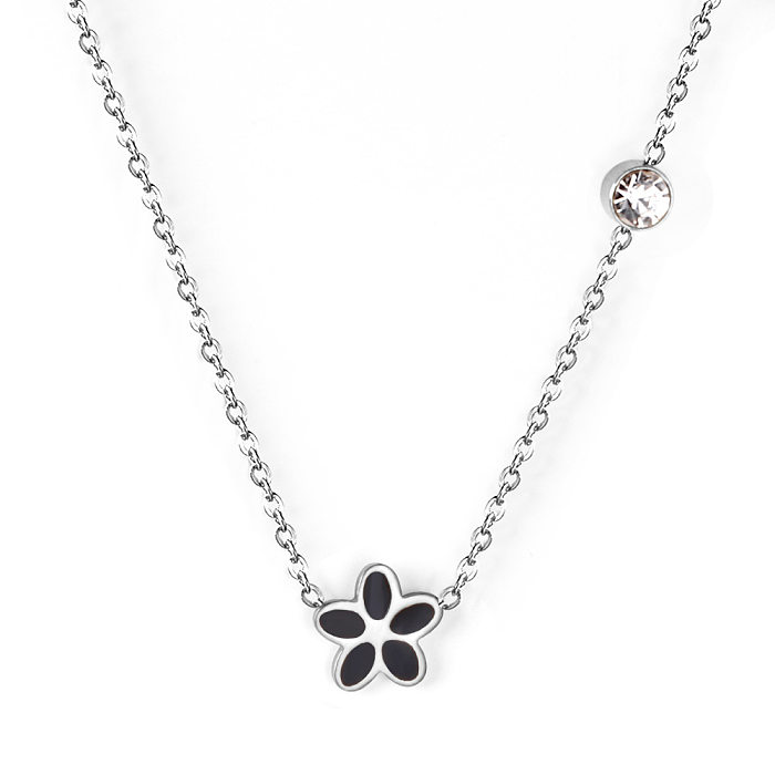 Wholesale Pastoral Simple Style Flower Stainless Steel  Zircon Necklace