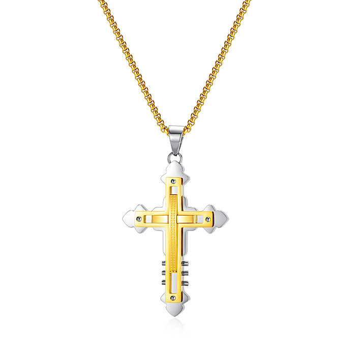 Collier pendentif en acier inoxydable, Style Vintage Hip-Hop, Style Simple, croix en acier inoxydable