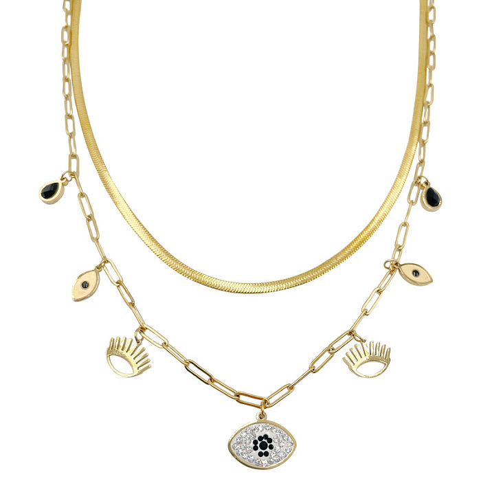 Modische Teufelsauge-Halsketten aus Edelstahl mit Edelstahlüberzug, ausgehöhltes Inlay, geschichtete Zirkon-Halsketten, 1 Stück