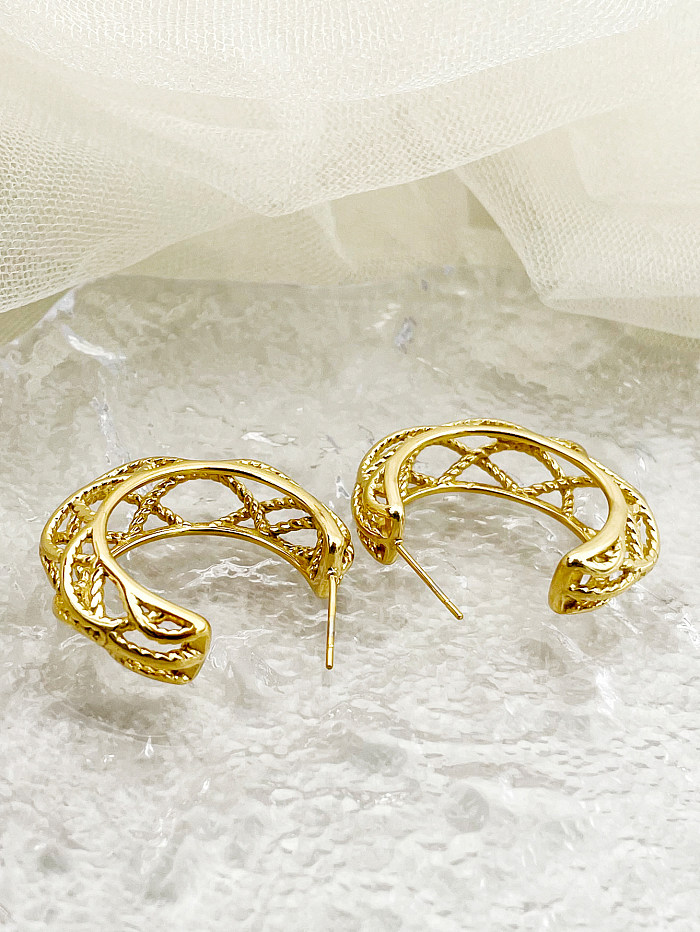 1 Pair Modern Style Commute C Shape Irregular Stainless Steel  Metal Polishing Plating Hollow Out Gold Plated Ear Studs