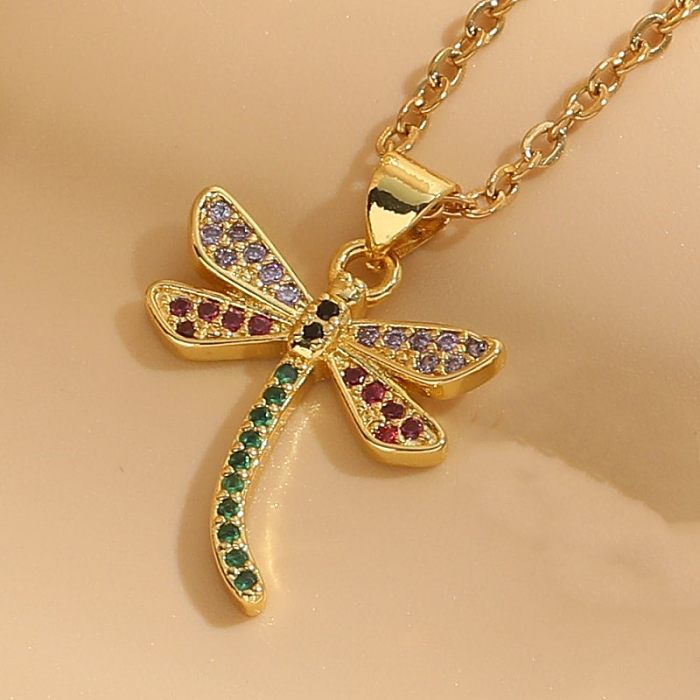 Lady Insect Stainless Steel Copper Irregular Plating Inlay Zircon 14K Gold Plated Pendant Necklace