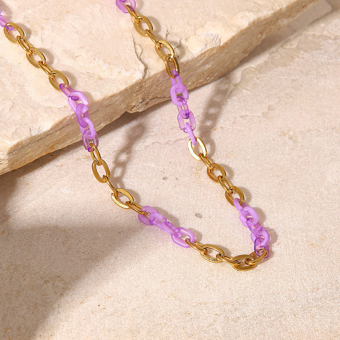Fashion New 18K Gold-Plated Purple Stainless Steel Cross Chain Stainless Steel  Necklace