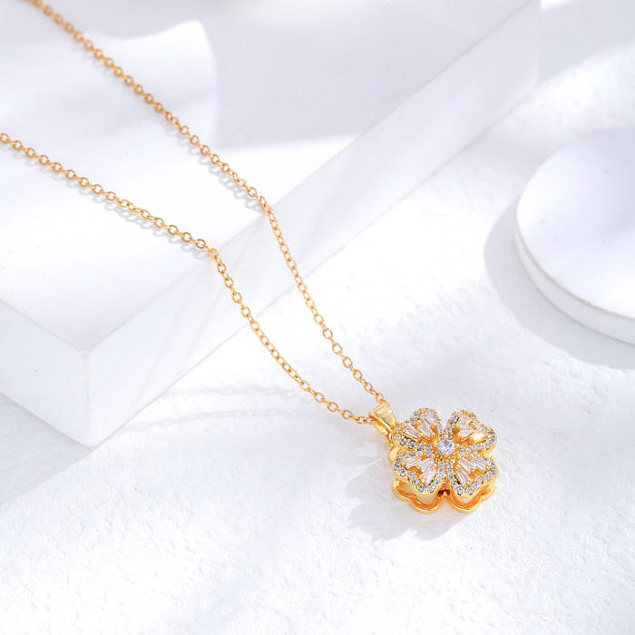 Wholesale Romantic Solid Color Stainless Steel 24K Gold Plated Zircon Pendant Necklace