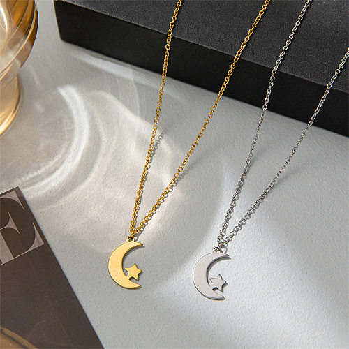 1 Piece Lady Star Moon Stainless Steel  Plating Pendant Necklace
