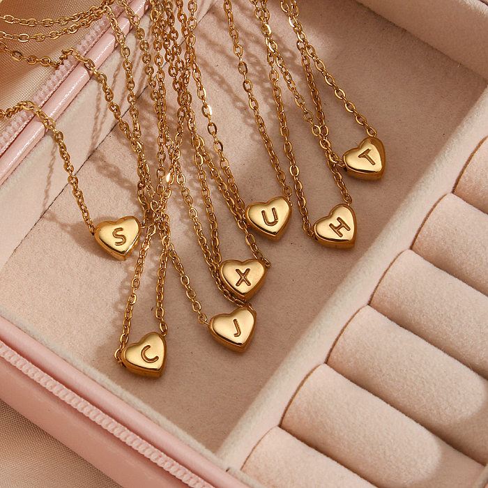 Simple Style Letter Heart Shape Stainless Steel Plating Necklace