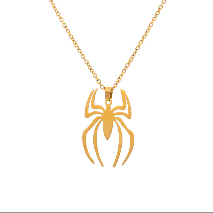Collier pendentif en acier inoxydable plaqué araignée, streetwear décontracté