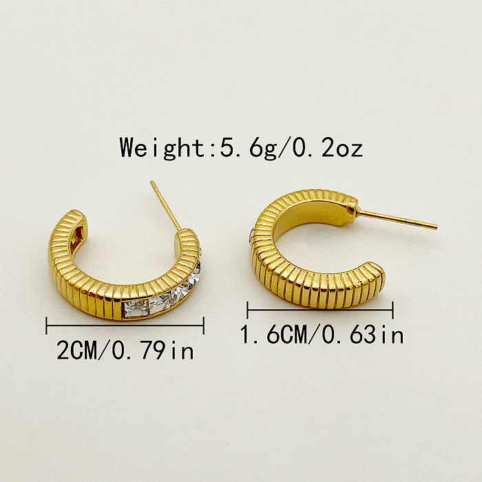 1 Pair Commute Solid Color Plating Inlay Stainless Steel  Zircon Gold Plated Earrings