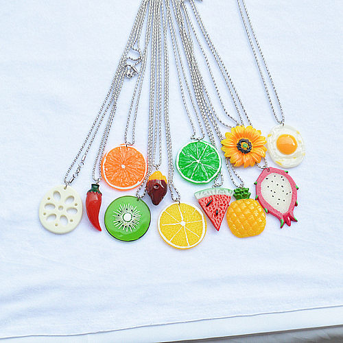Fashion Fruit Stainless Steel  Resin Plating Pendant Necklace 1 Piece