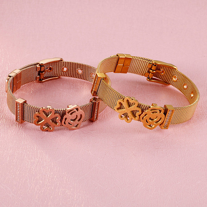 Bracelet en maille trèfle à quatre feuilles, populaire, tempérament réglable, en acier inoxydable, bijoux, vente en gros