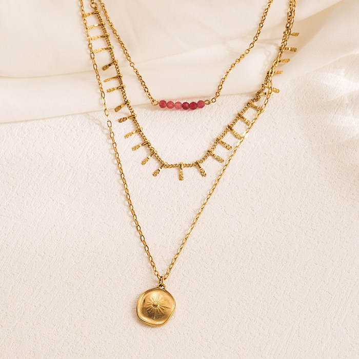 Großhandel Retro-runde Edelstahl-Perlen vergoldete Halskette