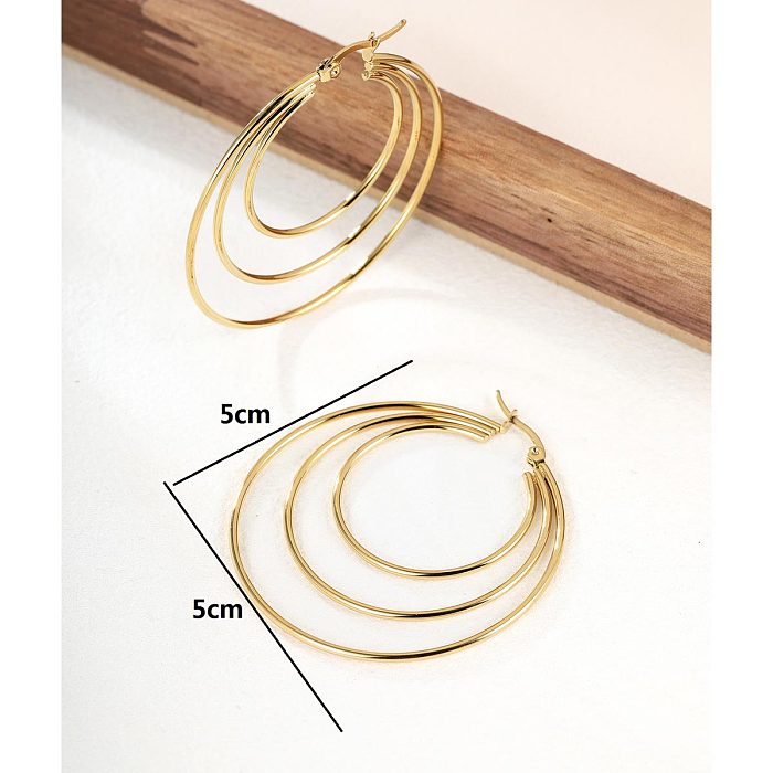 1 Pair Exaggerated Fashion Triangle Round Stainless Steel  Plating Hoop Earrings