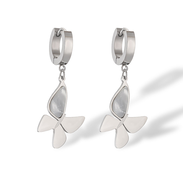 1 Pair Simple Style Commute Butterfly Plating Inlay Stainless Steel Shell 18K Gold Plated Drop Earrings