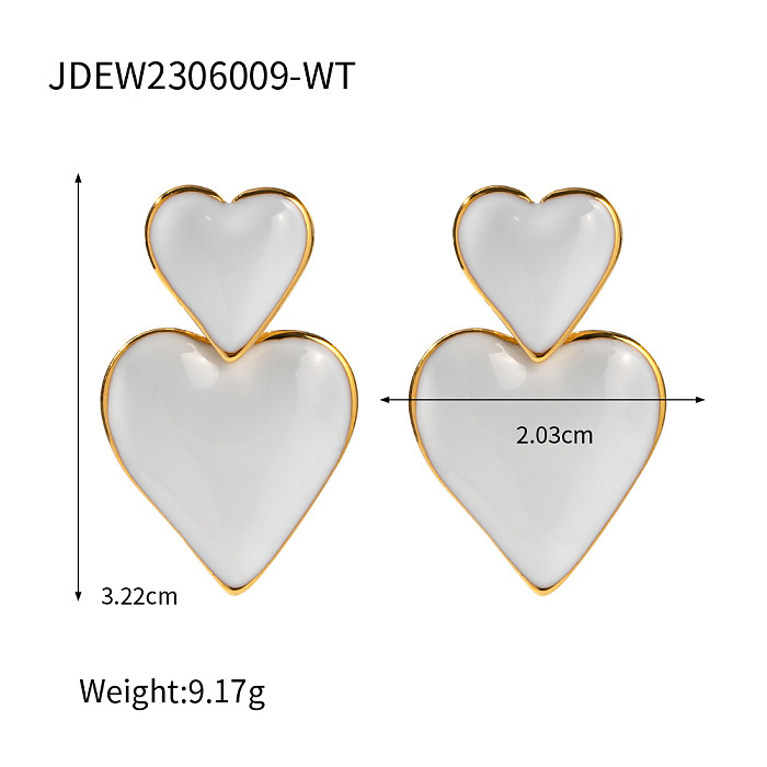 1 Pair Retro Heart Shape Enamel Plating Stainless Steel  18K Gold Plated Drop Earrings