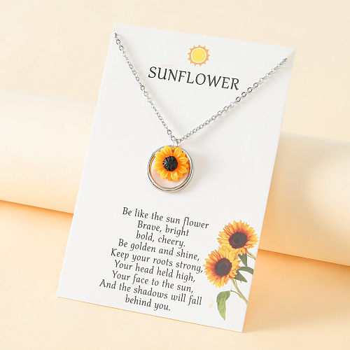 Modische Sonnenblume-Edelstahl-Polier-Anhänger-Halskette, 1 Stück