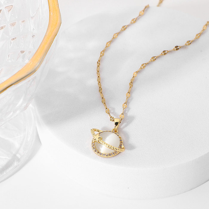 Collier pendentif opale oeil de chat Simple planète terre, vente en gros de bijoux