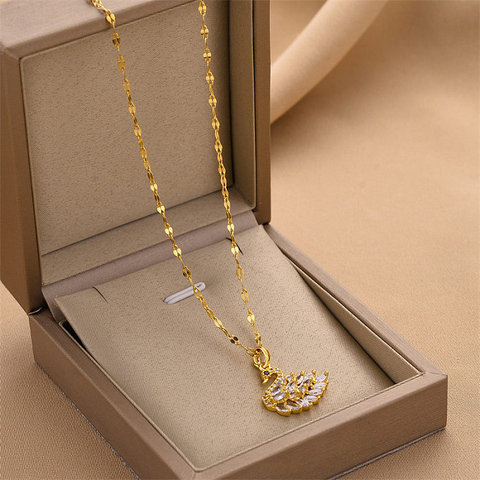 1 Piece Fashion Swan Stainless Steel Inlay Zircon Pendant Necklace