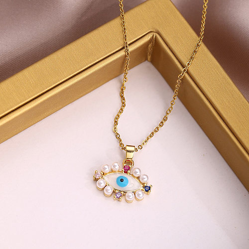 Classic Style Devil'S Eye Stainless Steel  Stainless Steel Plating Inlay Artificial Gemstones Artificial Pearls Pendant Necklace