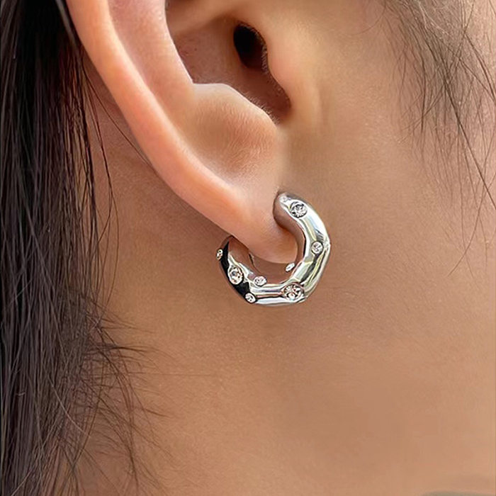 Luxurious Letter Stainless Steel  Ear Studs Rhinestone Stainless Steel  Earrings