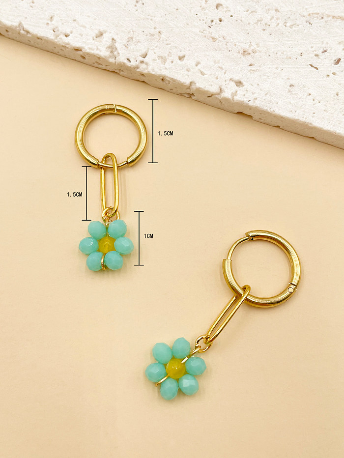 1 Pair Sweet Flower Polishing Crystal Plating Stainless Steel  Gold Plated Drop Earrings