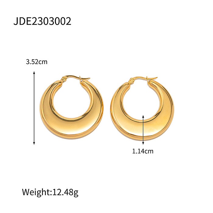 1 paire de boucles d'oreilles ovales en acier inoxydable plaqué or 18 carats, Style Simple INS