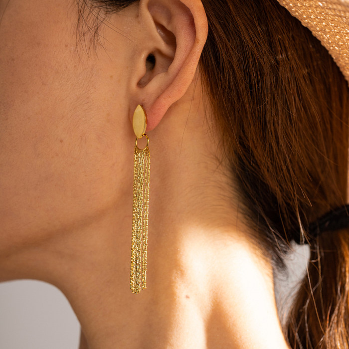 1 paire de boucles d'oreilles pendantes en acier inoxydable plaqué or 18 carats, style rétro et simple
