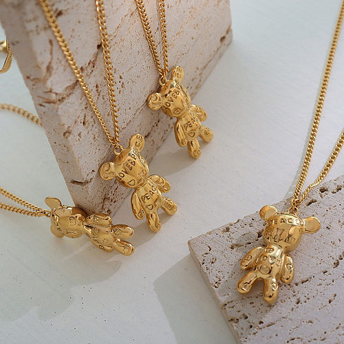 European And American Style Light Luxury Letter Bear Stainless Steel Plated 18K Real Gold Necklace