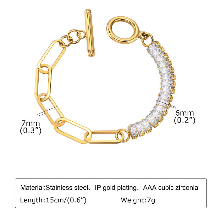Bracelets en Zircon à incrustation à bascule en acier inoxydable, couleur unie, Style Simple et décontracté, vente en gros