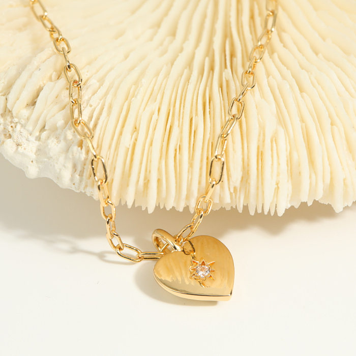 Retro Simple Style Heart Shape Stainless Steel  Plating Inlay Zircon Gold Plated Pendant Necklace