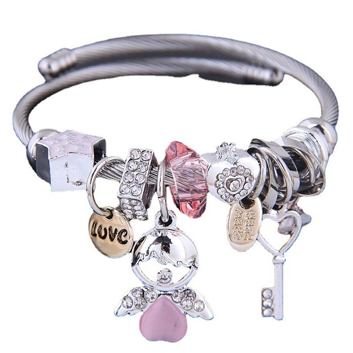 Bracelet élégant en forme de coeur pentagramme, Streetwear élégant, incrustation en acier inoxydable, bracelet en Zircon