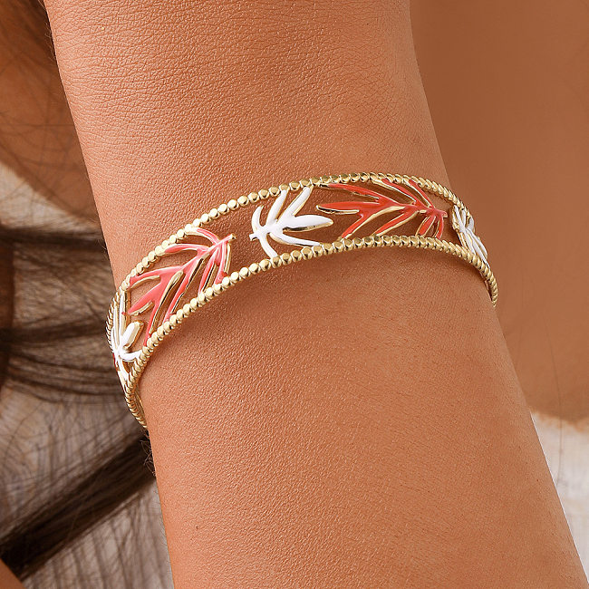 1 Piece Retro Leaf Stainless Steel Enamel Bangle