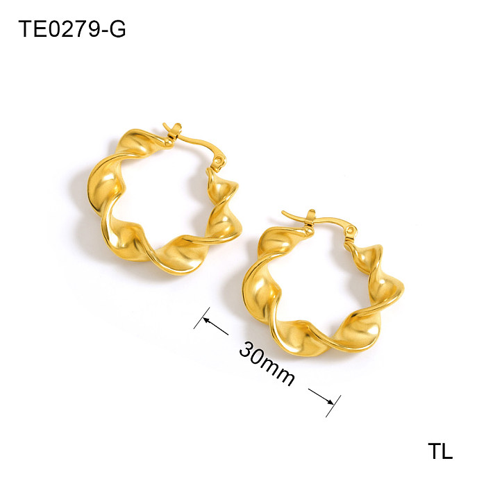 1 Pair Elegant Simple Style Solid Color Twist Plating Stainless Steel  18K Gold Plated Hoop Earrings