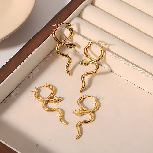 1 Pair Retro Roman Style Snake Polishing Plating Stainless Steel  18K Gold Plated Drop Earrings