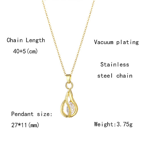 Elegant Water Droplets Stainless Steel  Plating Hollow Out Inlay Zircon 18K Gold Plated Pendant Necklace