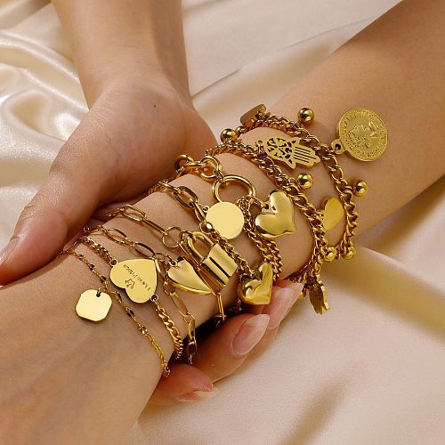 Bracelets plaqués or 18 carats en acier inoxydable en forme de cœur de style simple pour femme élégante en vrac