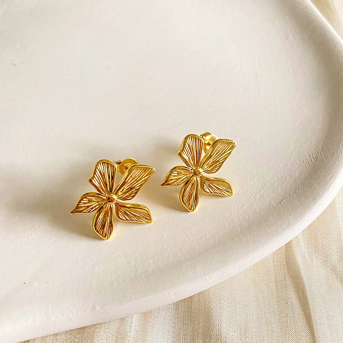 1 Pair Simple Style Flower Plating Stainless Steel 18K Gold Plated Ear Studs