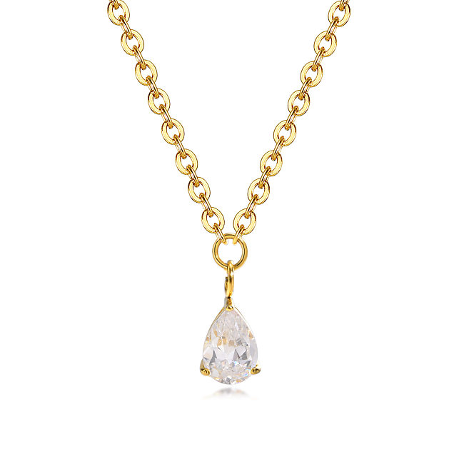 Collier avec pendentif en forme de gouttelettes d'eau, incrustation en acier inoxydable, Zircon, 1 pièce