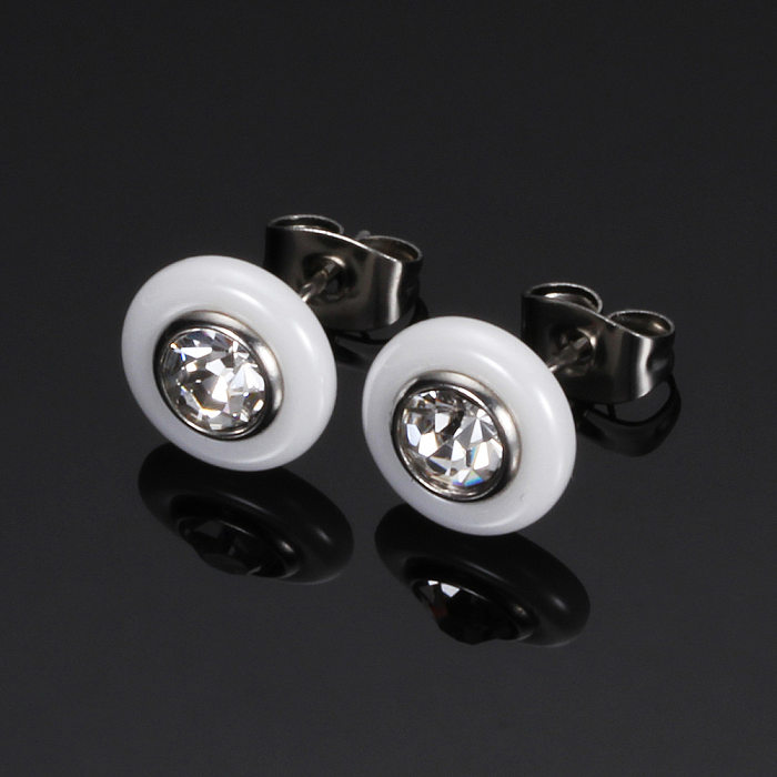 1 Pair Simple Style Solid Color Plating Inlay Stainless Steel  Artificial Gemstones Ear Studs
