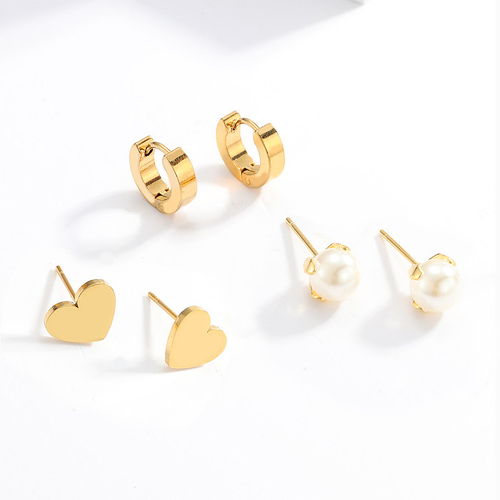3 pares moda estilo simples cruz forma de coração borboleta chapeamento de aço inoxidável incrustação pérola zircão orelha studs