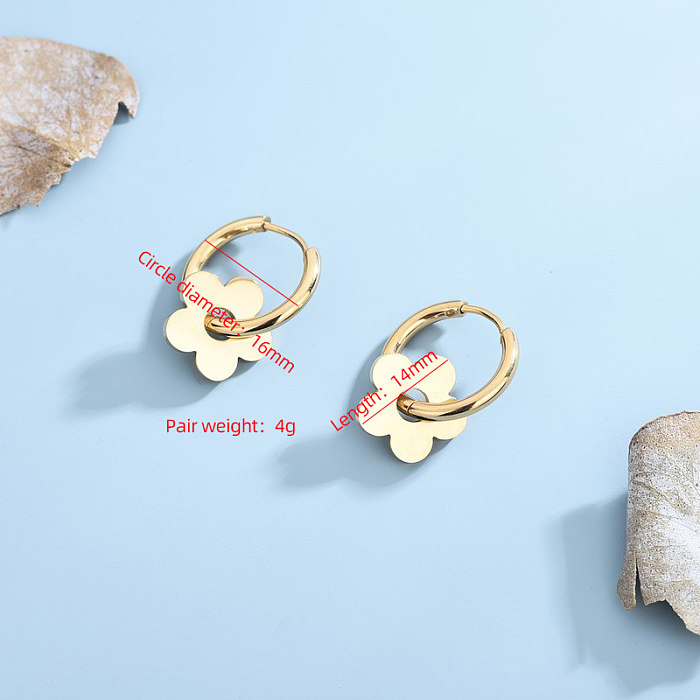 1 paire de boucles d'oreilles en acier inoxydable plaqué or 18 carats, style décontracté, élégant, Simple, fleur, polissage