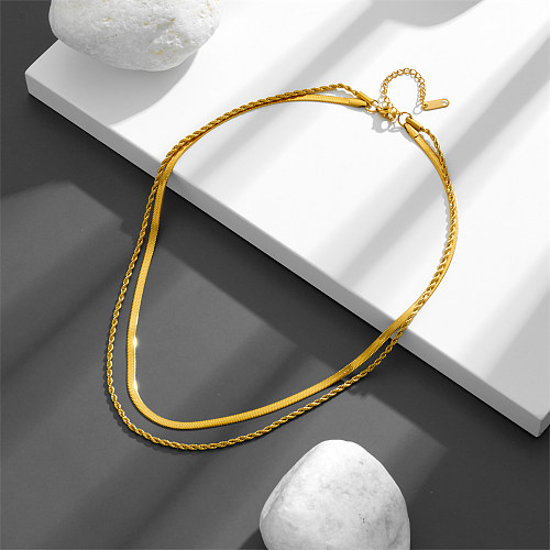 Colares em camadas banhados a ouro 18K com torção de estilo simples e glamouroso em aço inoxidável