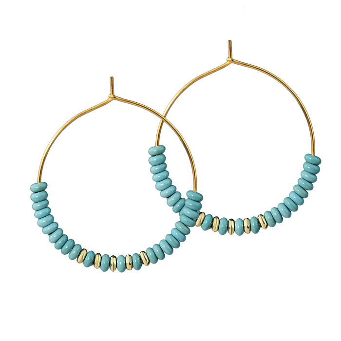 1 Pair Vintage Style Simple Style Round Handmade Plating Stainless Steel  Turquoise Gold Plated Earrings