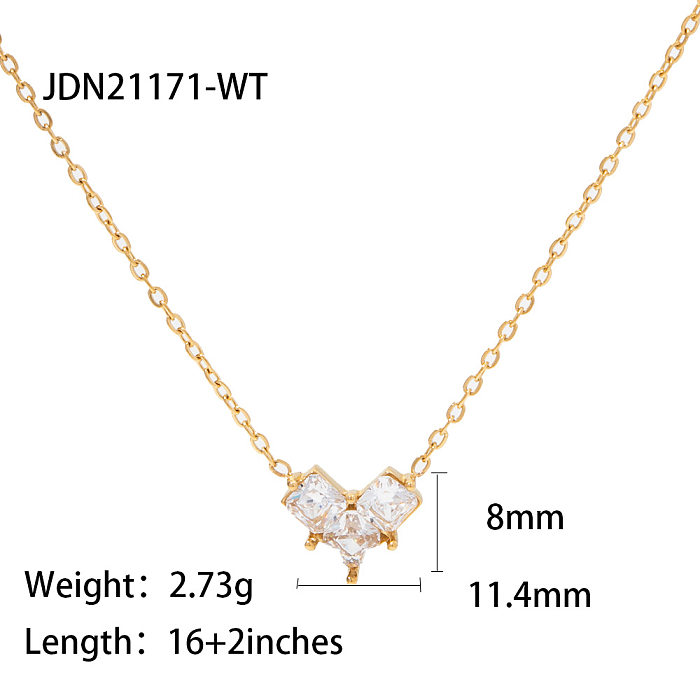 Fashion Heart Shape Stainless Steel  Inlay Zircon Pendant Necklace 1 Piece