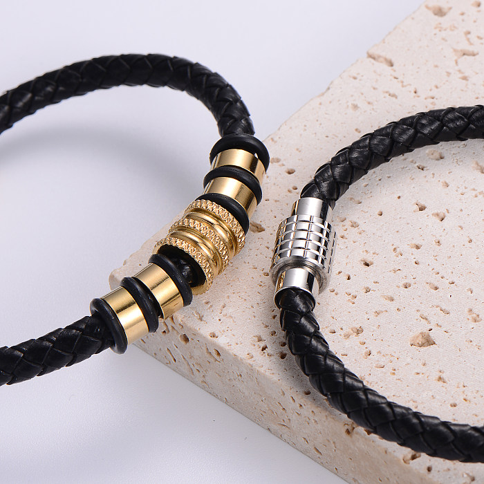 Simple Style Solid Color Stainless Steel Beaded Plating 24K Gold Plated Bracelets