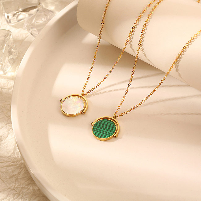 Simple Style Round Stainless Steel Plating Inlay Malachite Shell Pendant Necklace