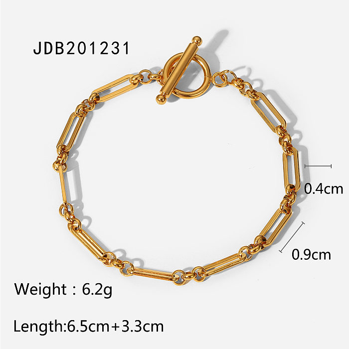 Punk 18K Gold Plated Stainless Steel OT Buckle Geometric Stitching Chain Bracelet